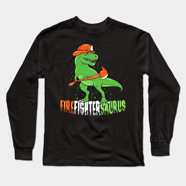 Funny Firefighter T Shirts Fireman Dinosaur Gift Long Sleeve T-Shirt by biNutz